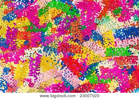 Colourful Background Of Multicolored Happy Birthday Confetti Pieces