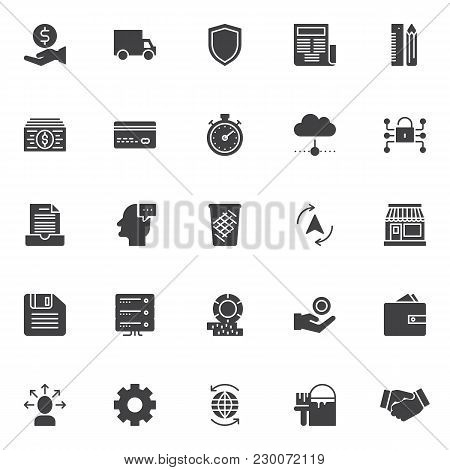 Business Communication Vector Icons Set, Modern Solid Symbol Collection, Filled Style Pictogram Pack