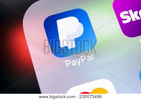 Sankt-petersburg, Russia, March 8, 2018: Paypal Application Icon On Apple Iphone X Smartphone Screen