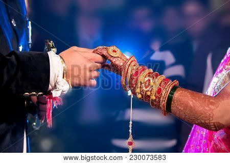 Bride & Groom Hand' Together In Indian Wedding