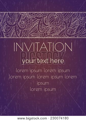 Blank Flayer With Half Of Mandala. Abstract Retro Ornate Mandala Background For Greeting Card, Broch