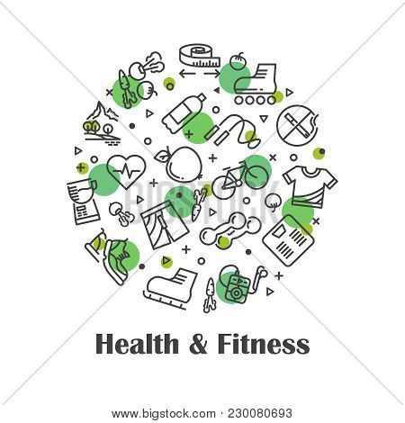 Health And Fitness, Fresh Food Outline Emblem Icons Concept Vector Illustration