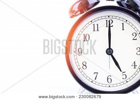 Black Retro Alarm Clock With Headphone Isolated Background On White Background