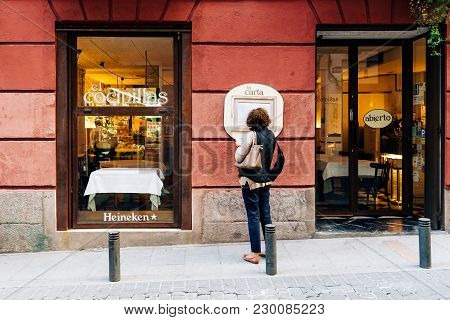 Madrid, Spain - November 3, 2017: Gastro Bar In Malasana District In Madrid. Malasana Is One Of The 