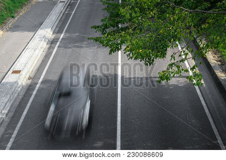 Motion Blur Of Cars In Aerial View Over The Road. (speed Limits - Infractions)