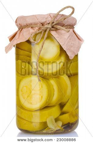 Glas mit Dosen Squash, isolated on white