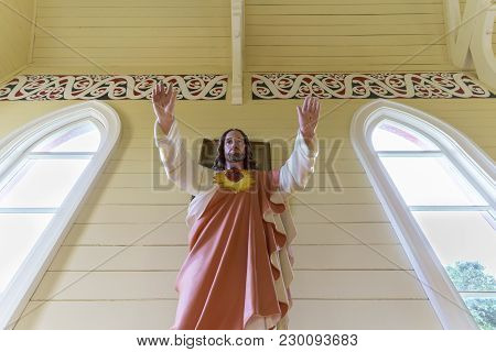 Jesus Christ Staue , The Symbol Of Christianity , In The Church In New Zealand
