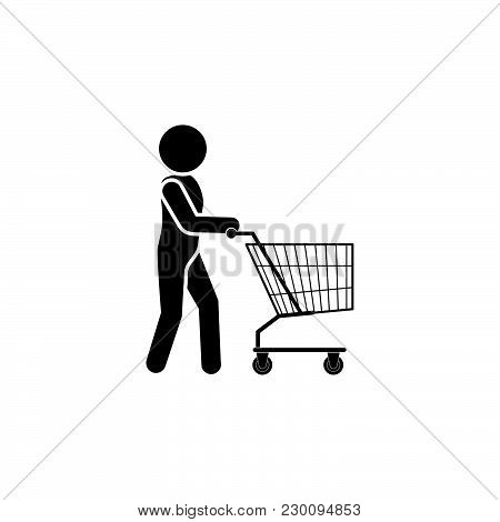 .man With Shopping Trolley Icon Black On White Background