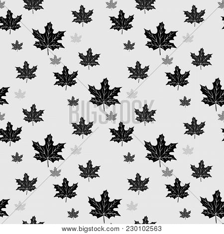Black Maple Leaves Seamless Patern. Vector Illustration.