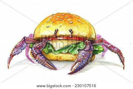 Crab Burger With Cheese, Tomato And Lettuce