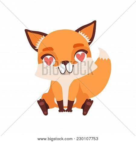 Cute Fox Character In Love With Hearts In Its Eyes, Funny Forest Animal Vector Illustration Isolated