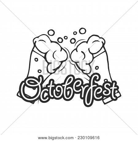 Octoberfest Mblem With Glasses Of Beer With Text Oktoberfest. Vector Illustration Isolated On White 