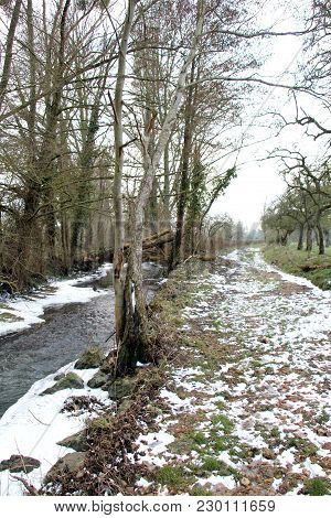 View Of A Small Stream In Winter