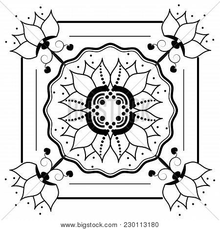 Monochrome Tiles With A Floral Pattern. For Printing On Textiles, Ceramics. For Cutting Ornaments On