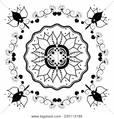 Monochrome Tiles With A Floral Pattern. For Printing On Textiles, Ceramics. For Cutting Ornaments On