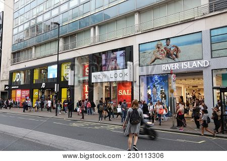 London, Uk - July 6, 2016: People Shop At Oxford Street In London. Oxford Street Has Approximately H