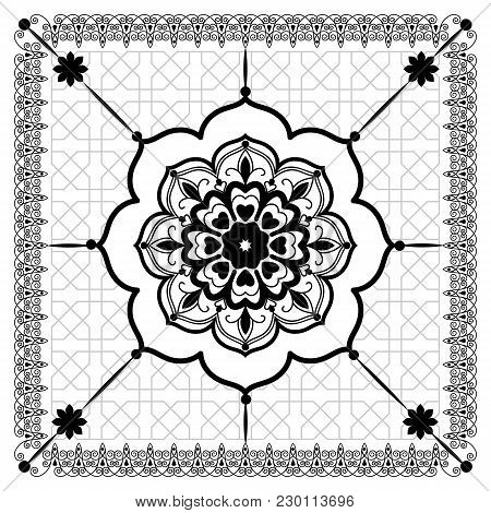Monochrome Tiles With A Floral Pattern. For Printing On Textiles, Ceramics. For Cutting Ornaments On