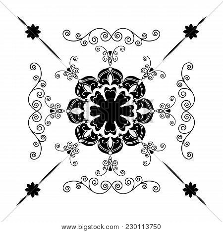 Monochrome Tiles With A Floral Pattern. For Printing On Textiles, Ceramics. For Cutting Ornaments On