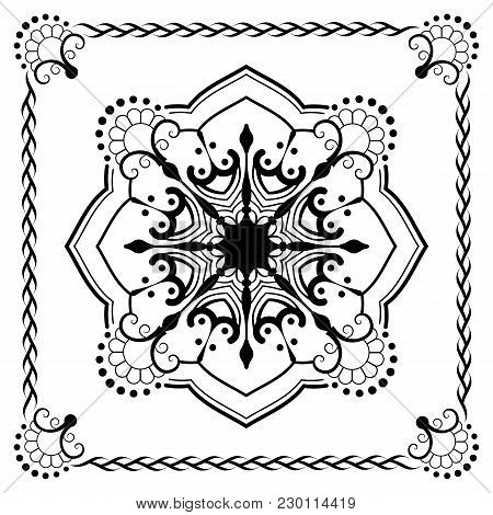 Monochrome Tiles With A Floral Pattern. For Printing On Textiles, Ceramics. For Cutting Ornaments On