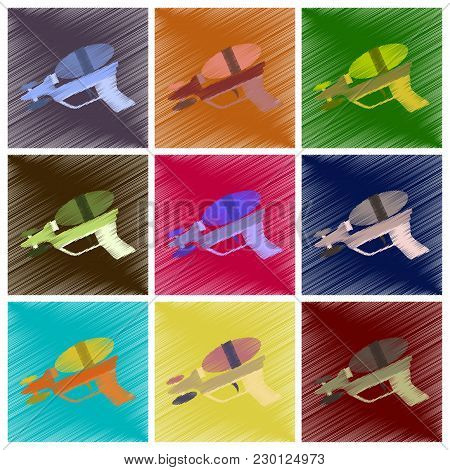 Assembly Flat Shading Style Icons Toy Gun