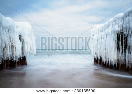 Winter On Shore Of The Baltic Sea In Kuehlungsborn, Germany.