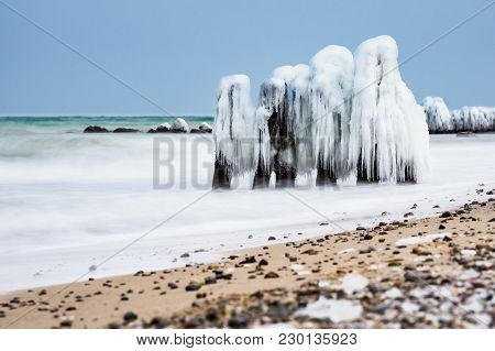 Winter On Shore Of The Baltic Sea In Kuehlungsborn, Germany.