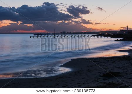Sea Sunset At Black Sea Coast Near Ravda Village, Bulgaria.
