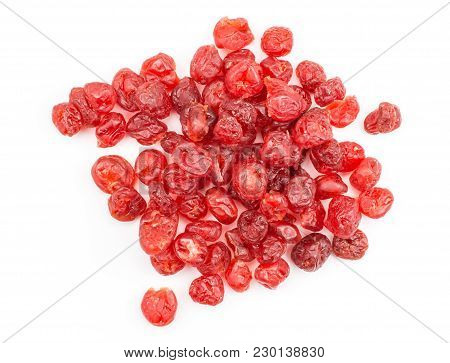 Red Dry Cherries Top View Isolated On White Background