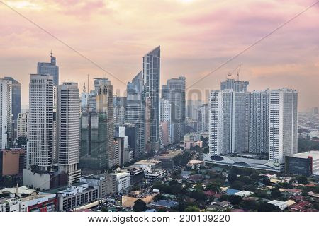 Makati City Skyline In Manila, Philippines. Office Buildings.