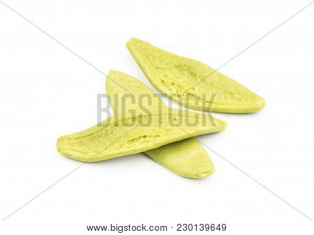 Olive Leaves Spinach Pasta Isolated On White Background Three Raw Pieces