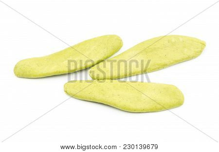 Olive Leaves Spinach Pasta Raw Isolated On White Background Three Pieces