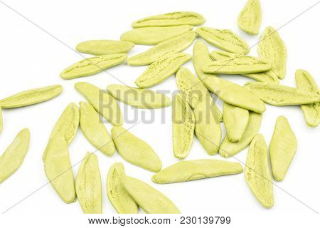 Raw Olive Leaves Spinach Pasta Isolated On White Background
