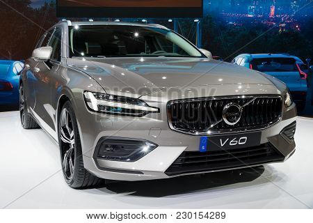 Geneva, Switzerland - March 6, 2018: New Volvo V60 Car Presented At The 88th Geneva International Mo