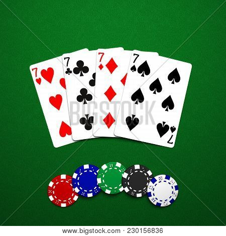 Casino Chips And Cards On Green Background