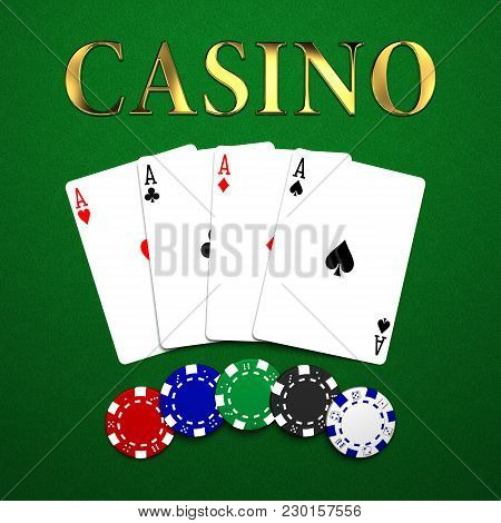 Casino Chips And Cards On Green Background