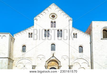 Bari, Italy, Old Town, View Of The Facade Of The St Nicholas Basilica.
