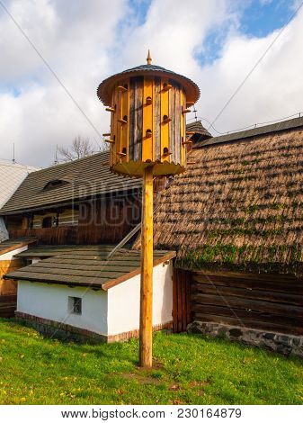 Vintage Wooden Dovecote In Rural Open-air Museum.