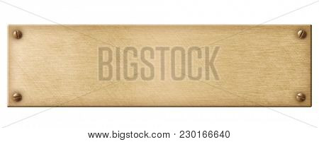 old narrow bronze metal plate or nameboard with rivets 3d illustration
