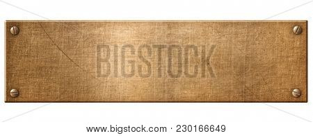 old narrow copper metal plate or nameboard with rivets 3d illustration