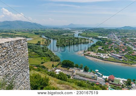 Scenic View From The Fortress Of Rosafa (shkoder, Albania).