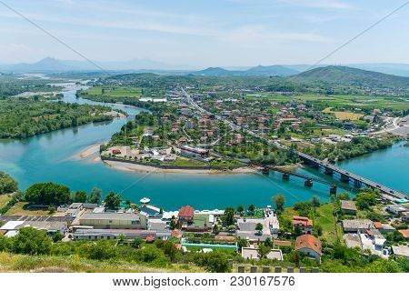 Scenic View From The Fortress Of Rosafa (shkoder, Albania).