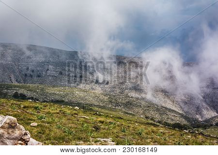 Ataviros Mount Landscape And Road. Rhodes Island, Greece. Dodekanes