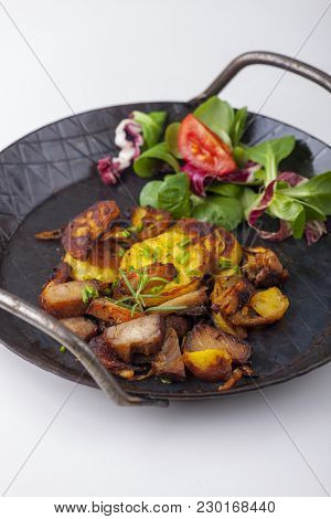 Tyrolean Potato Groestl In A Pan On White