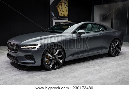Geneva, Switzerland - March 7, 2018: Polestar 1 Hybrid Sports Car Presented At The 88th Geneva Inter