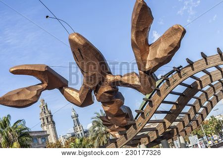 Barcelona,spain-november 26,2015: Urban Art, Sculpture La Gamba (prawn) By Xavier Mariscal. Port Vel