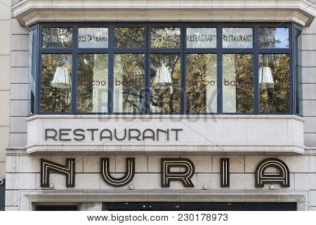 Barcelona,spain-november 27,2015:facade Restaurant Nuria Since 1926, La Rambla,barcelona.