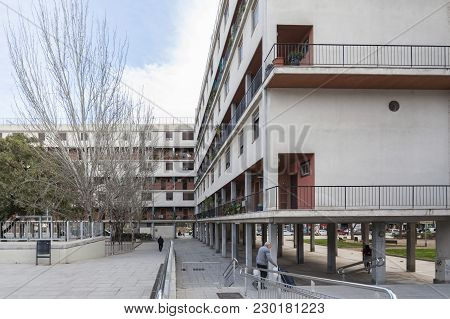 Barcelona,spain-january 11,2016: Architecture,building, House, Casa Bloc,1933,rationalism Style,prom
