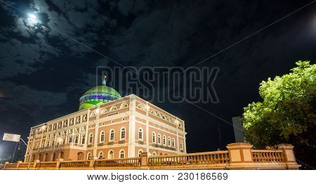 Manaus - Aug 9: Amazonas Theatre Side View By Night On August 9, 2014 In Manaus, Brazil. The Opera H