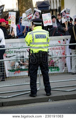 Protesters Gather Outside Downing Street, London, United Kingdom
