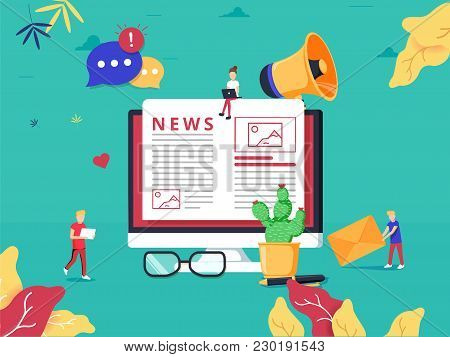 Online News Update On Internet Newspaper. Information Website Flat Vector Illustration. Personal Blo